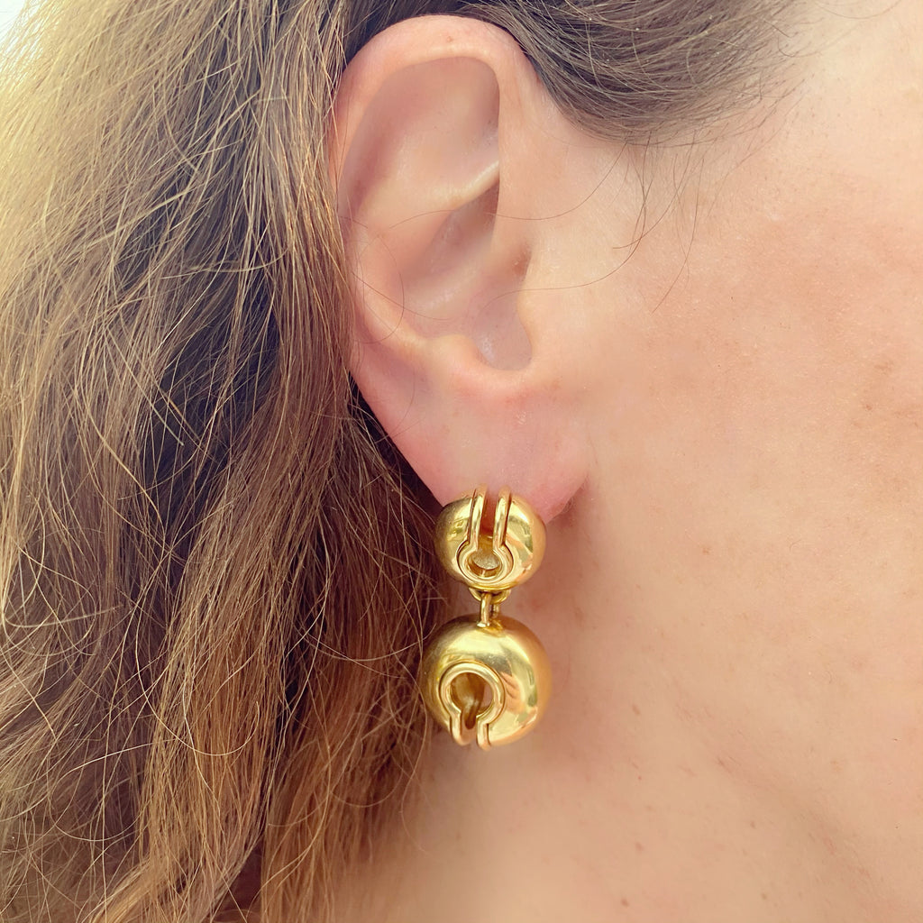 Vintage Marina B. Gold Double Circle Drop Earrings