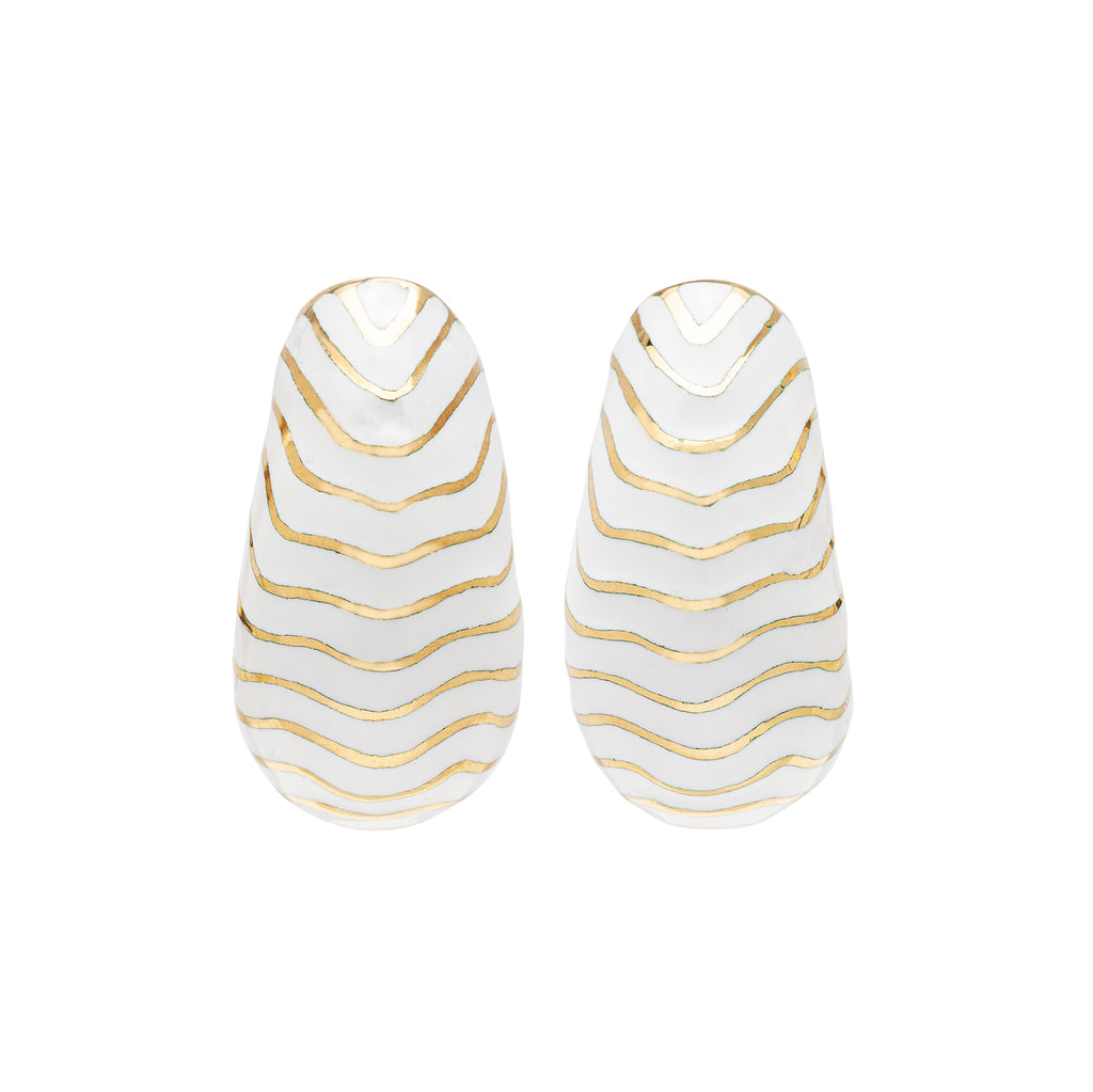 David Webb White Enamel & 18k Gold Hoop Earrings