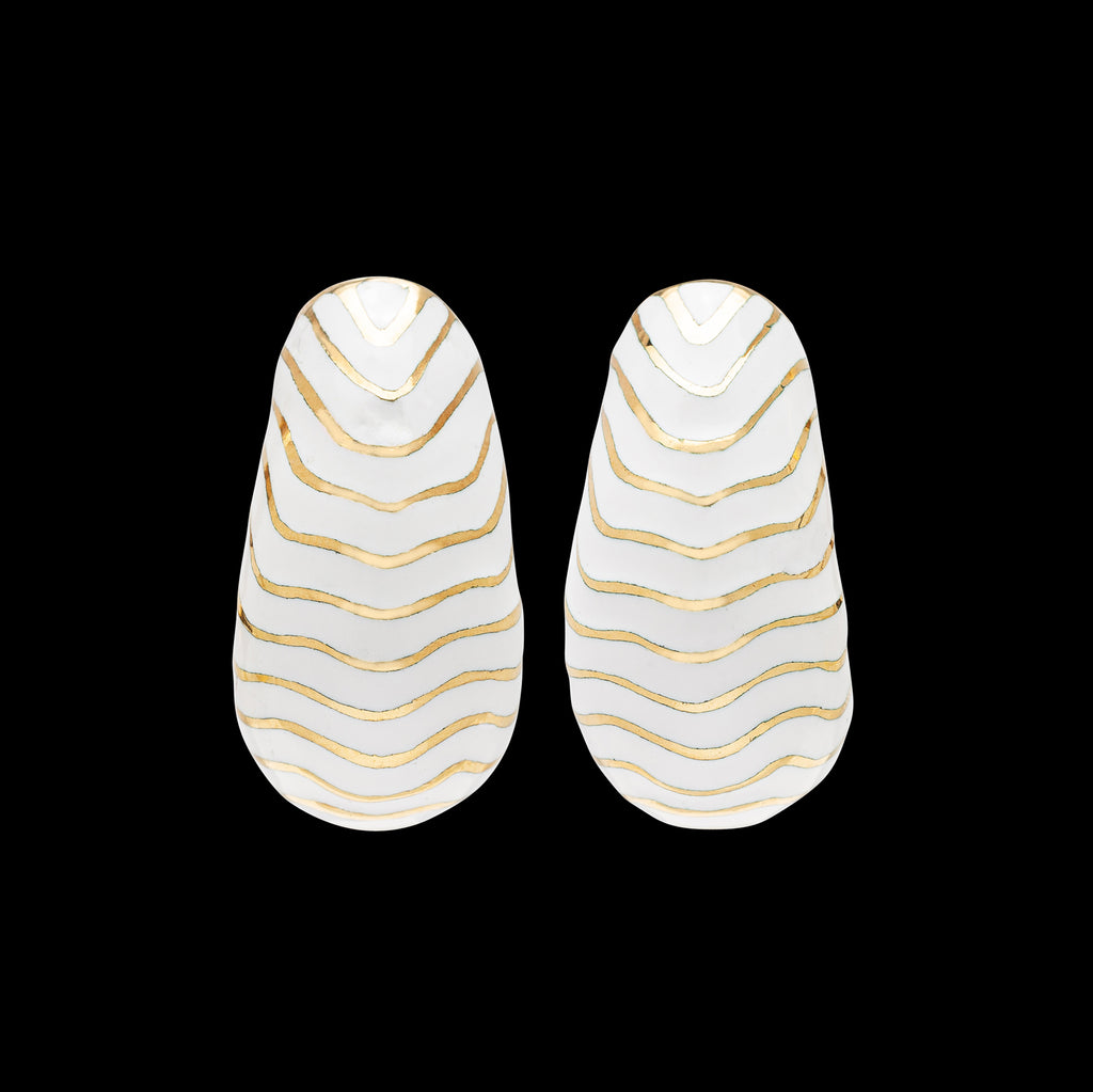 David Webb White Enamel & 18k Gold Hoop Earrings