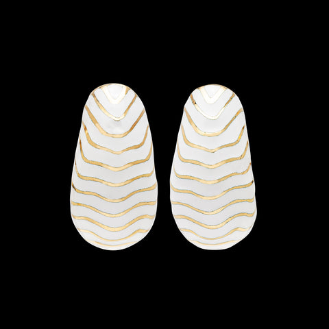 David Webb White Enamel & 18k Gold Hoop Earrings