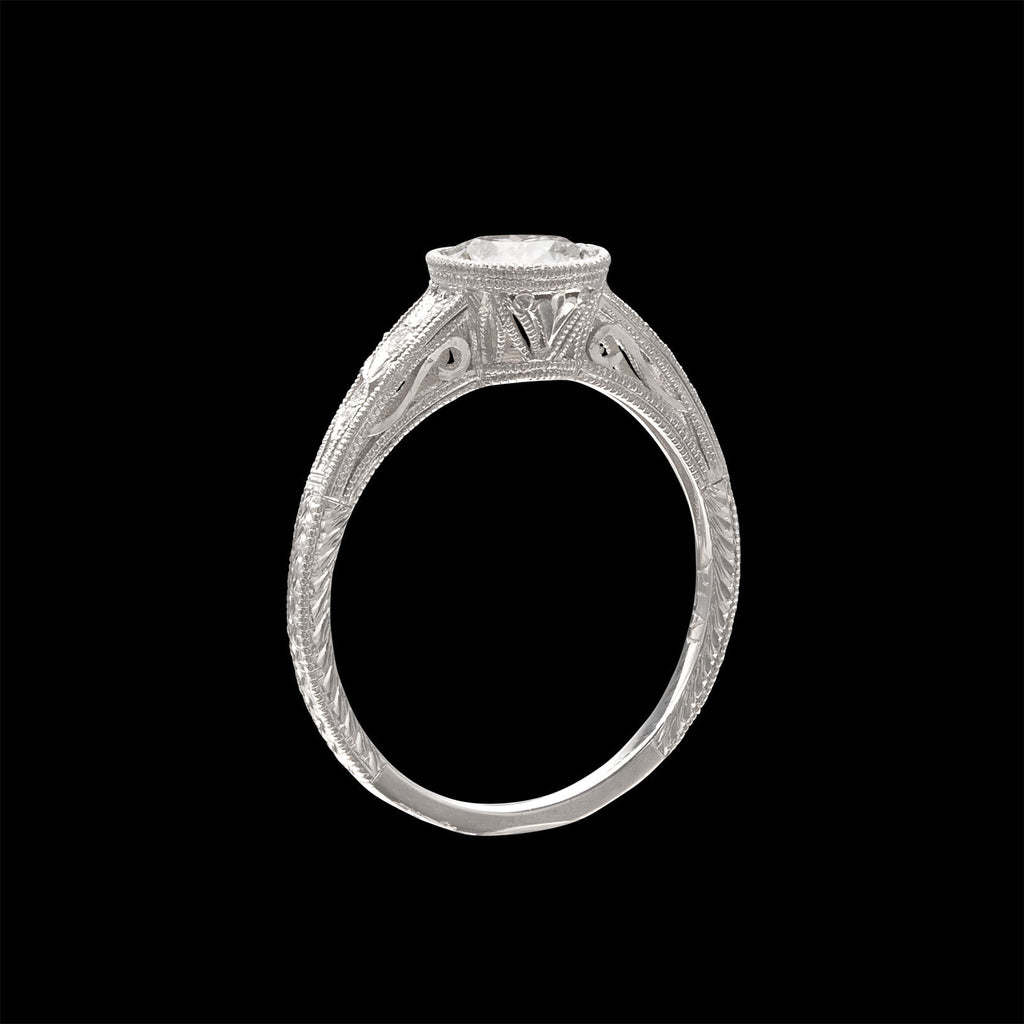 Art Deco Style GIA Bezel Set Diamond Ring