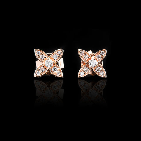 "Four Petal Flower" Diamond Rose Gold Earrings