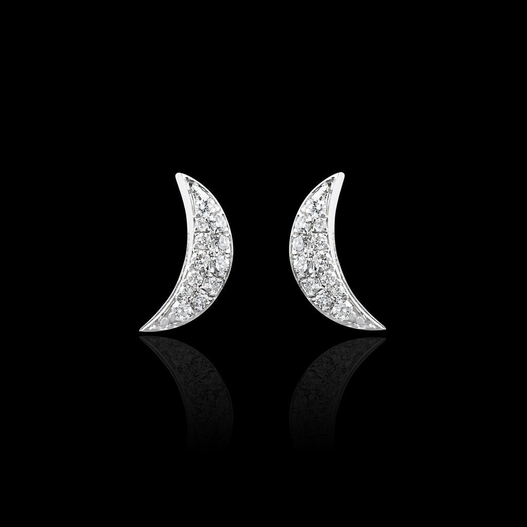 "Small Crescent Moon" Diamod & White Gold Earrings