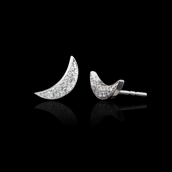 Small Crescent Moon Diamond Gold Earrings 66mint Fine Estate Jewelry