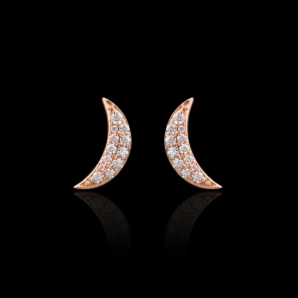 "Small Crescent Moon" Diamond & Rose Gold Earrings