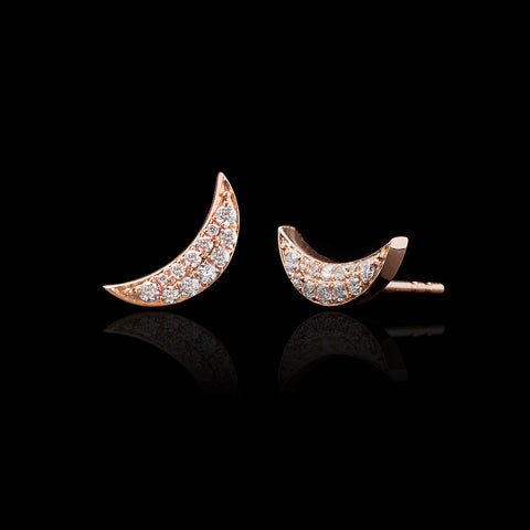 "Small Crescent Moon" Diamond & Rose Gold Earrings