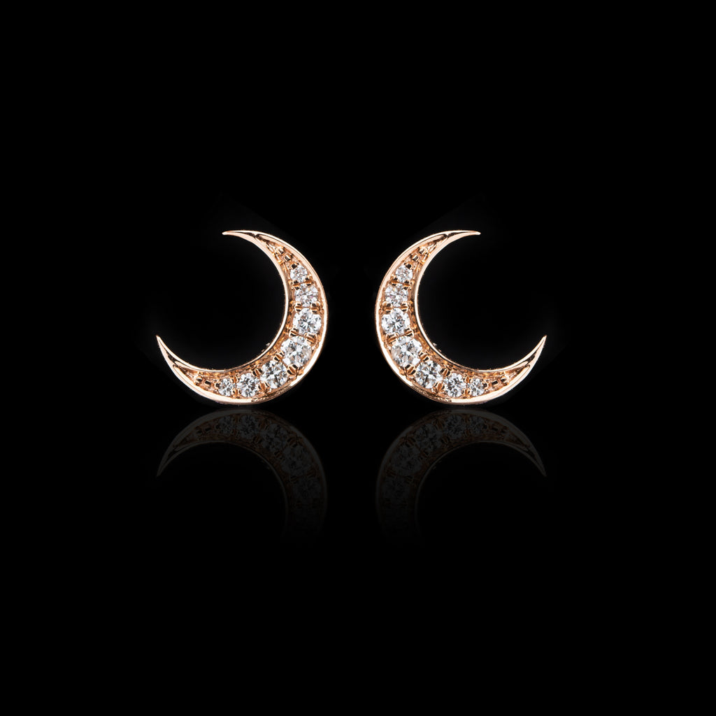 "Crescent Moon" Diamond & Rose Gold Earrings
