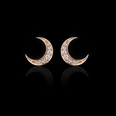 "Crescent Moon" Diamond & Rose Gold Earrings