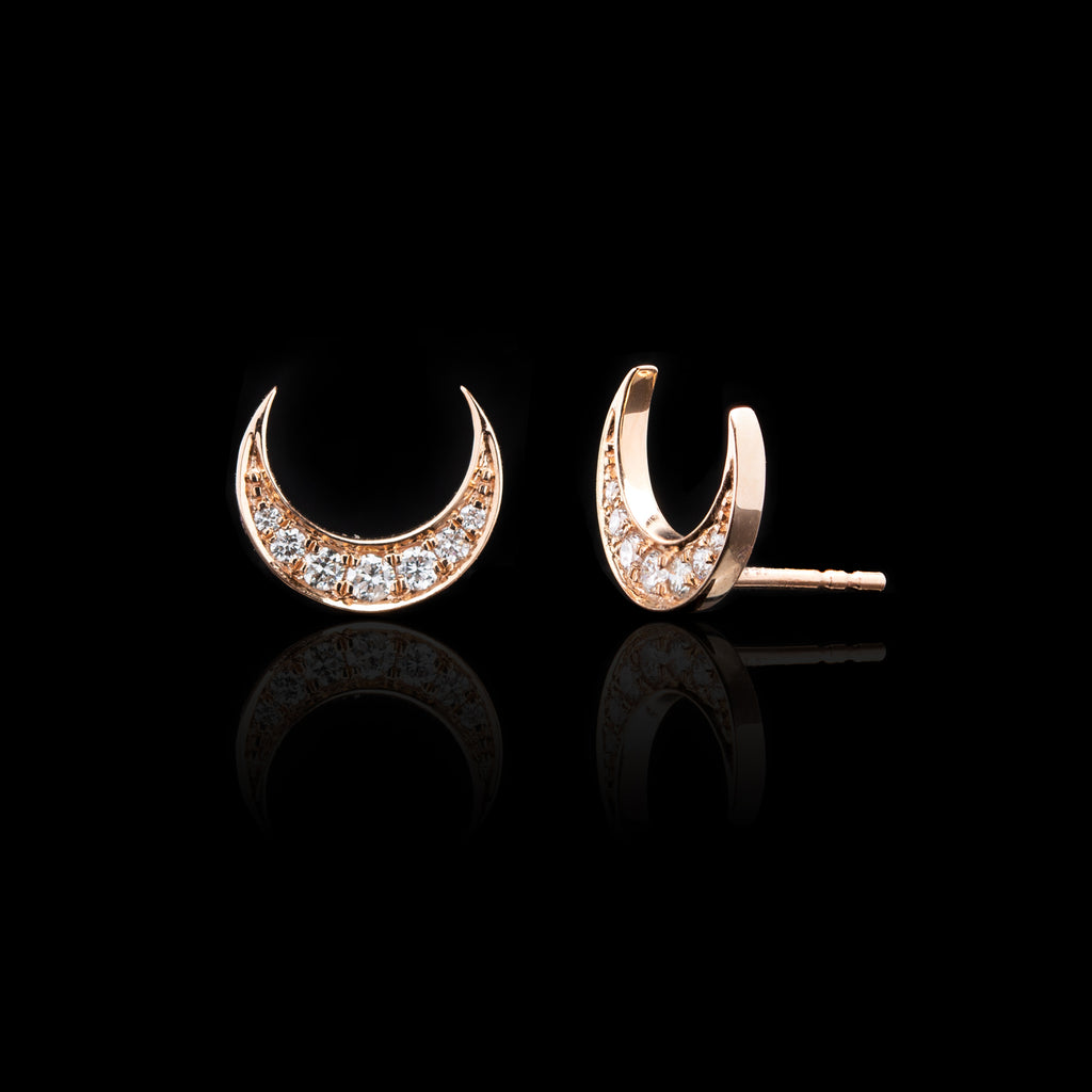 "Crescent Moon" Diamond & Rose Gold Earrings