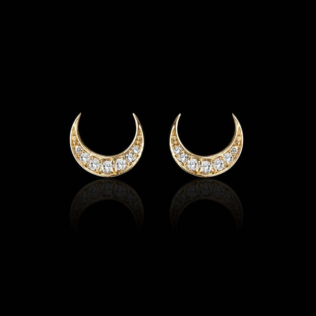 "Crescent Moon" Diamond & Yellow Gold Earrings