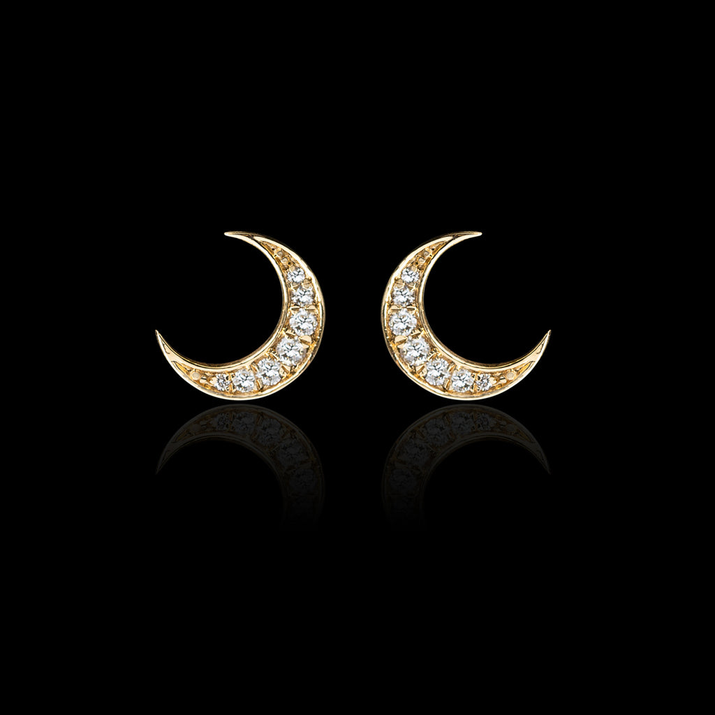 "Crescent Moon" Diamond & Yellow Gold Earrings