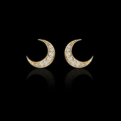 "Crescent Moon" Diamond & Yellow Gold Earrings