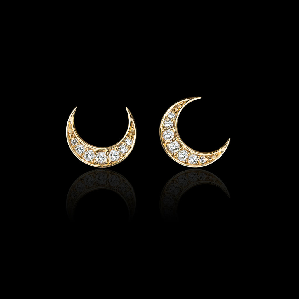 "Crescent Moon" Diamond & Yellow Gold Earrings