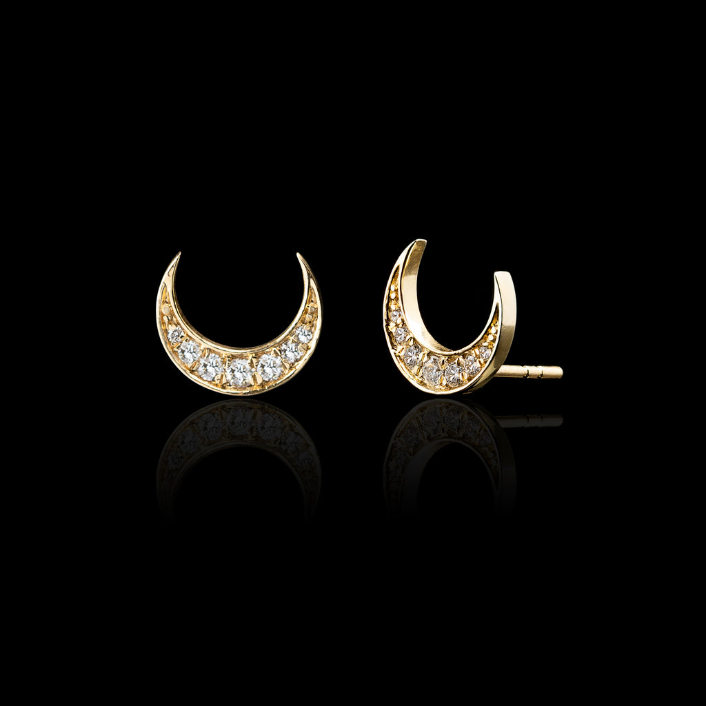 "Crescent Moon" Diamond & Yellow Gold Earrings