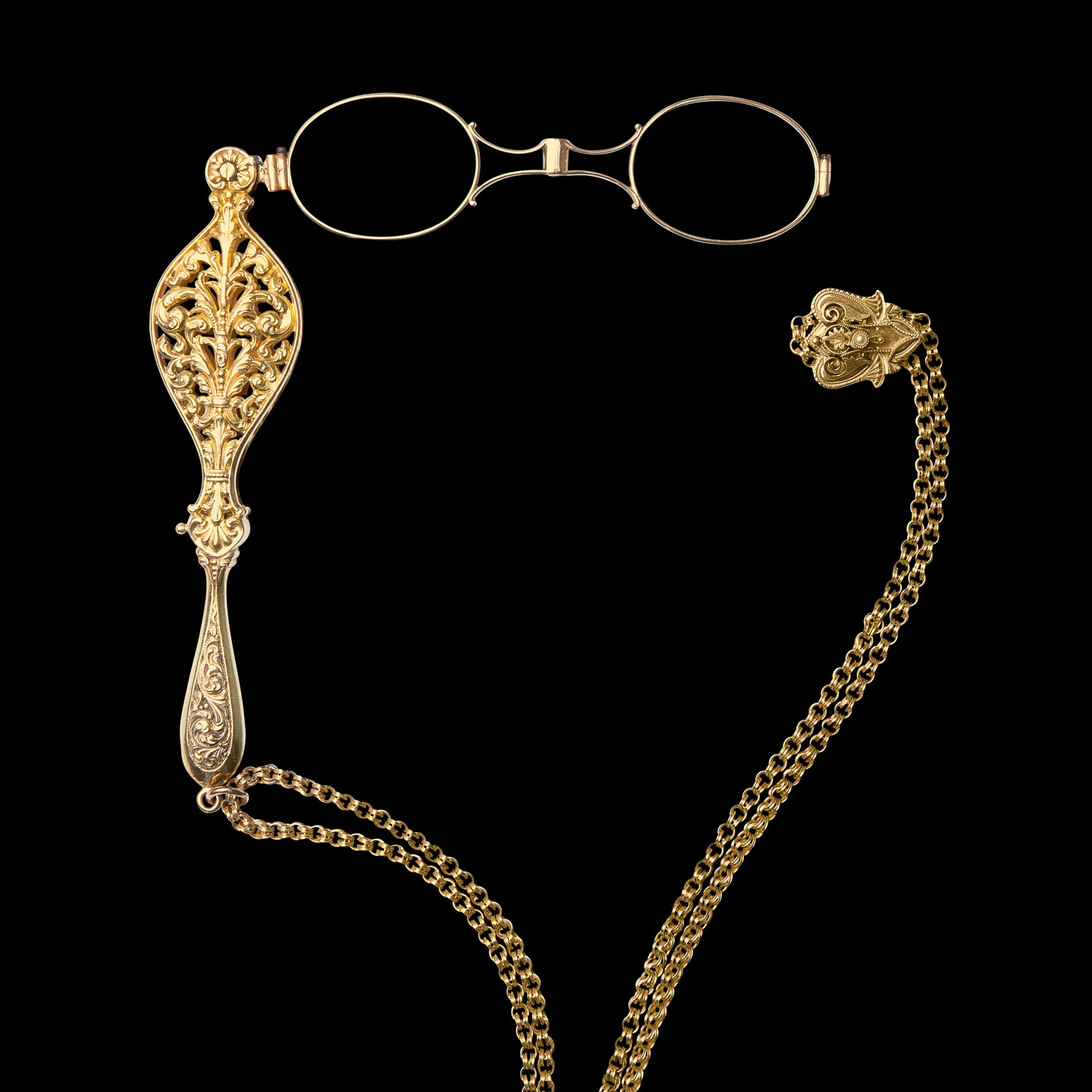Antique 14k Gold Lorgnette and Long Chain 66mint Fine Estate Jewelry