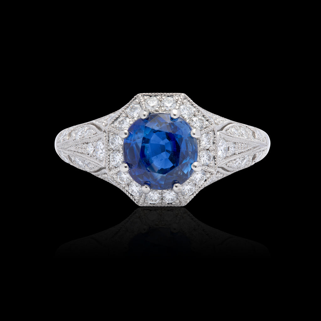 Sapphire & Diamond Platinum Ring