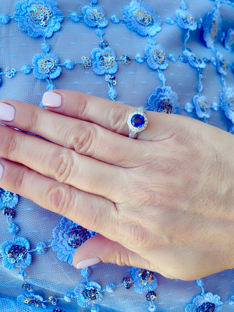 Sapphire & Diamond Platinum Ring