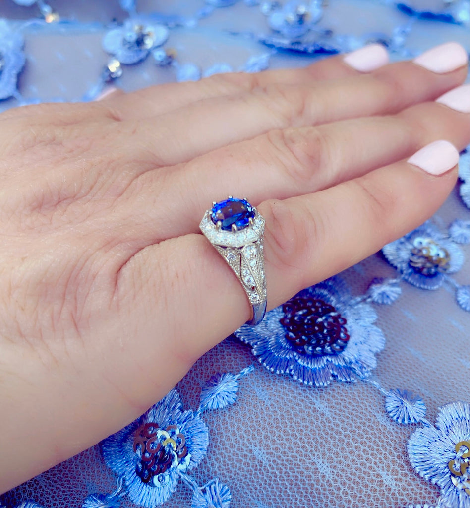 Sapphire & Diamond Platinum Ring