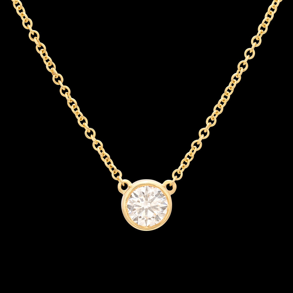 GIA E/VS2 Round Diamond & 18k Gold Necklace