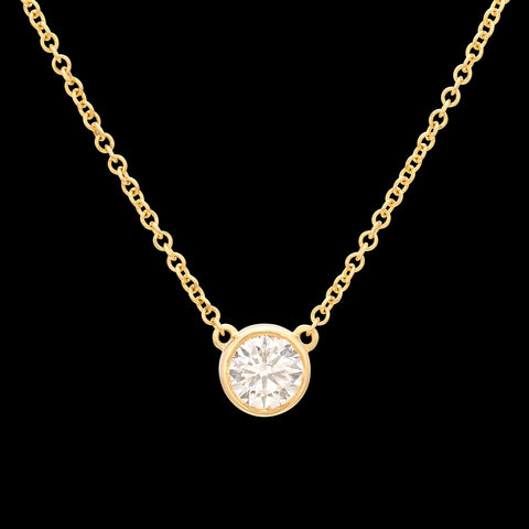 GIA E/VS2 Round Diamond & 18k Gold Necklace