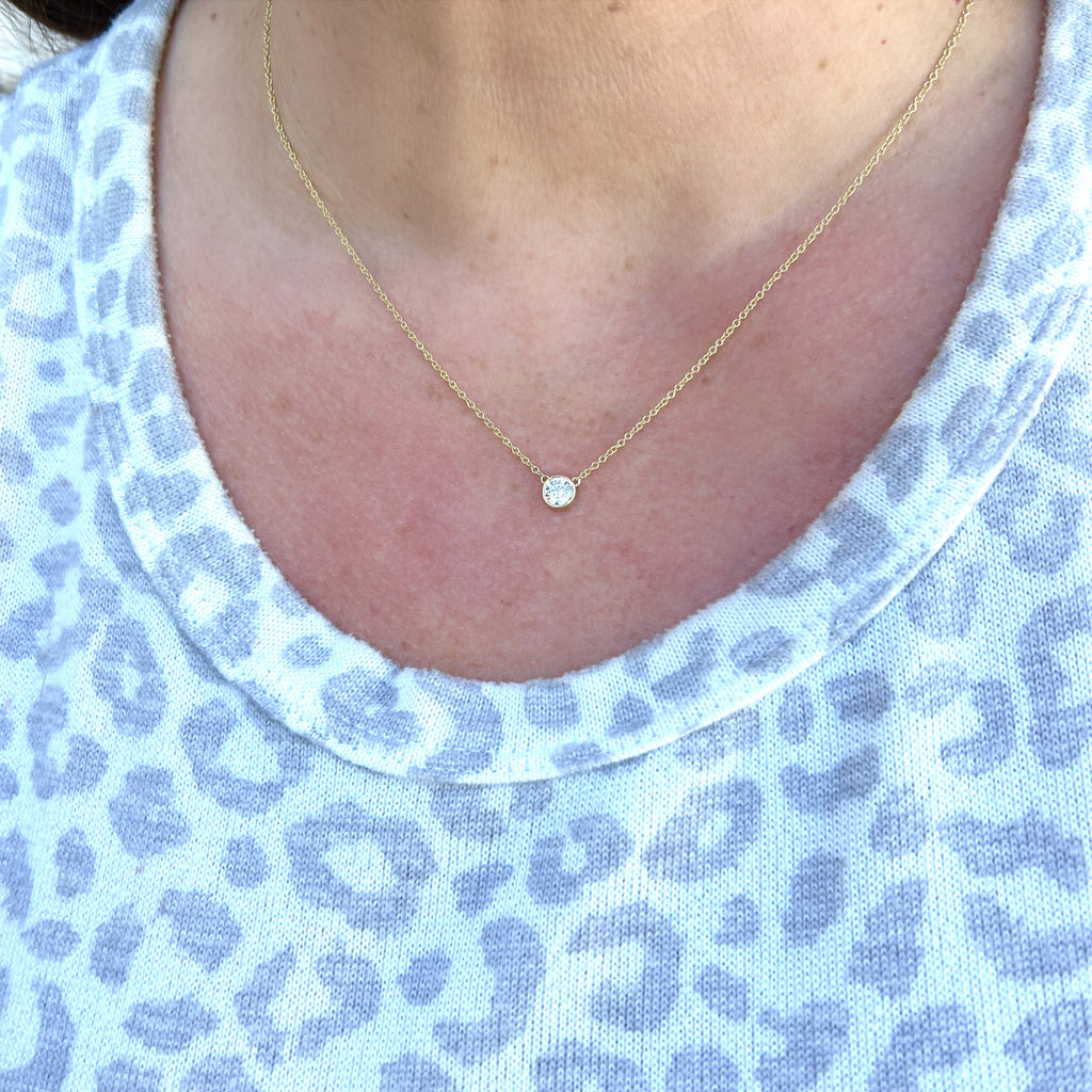 GIA E/VS2 Round Diamond & 18k Gold Necklace