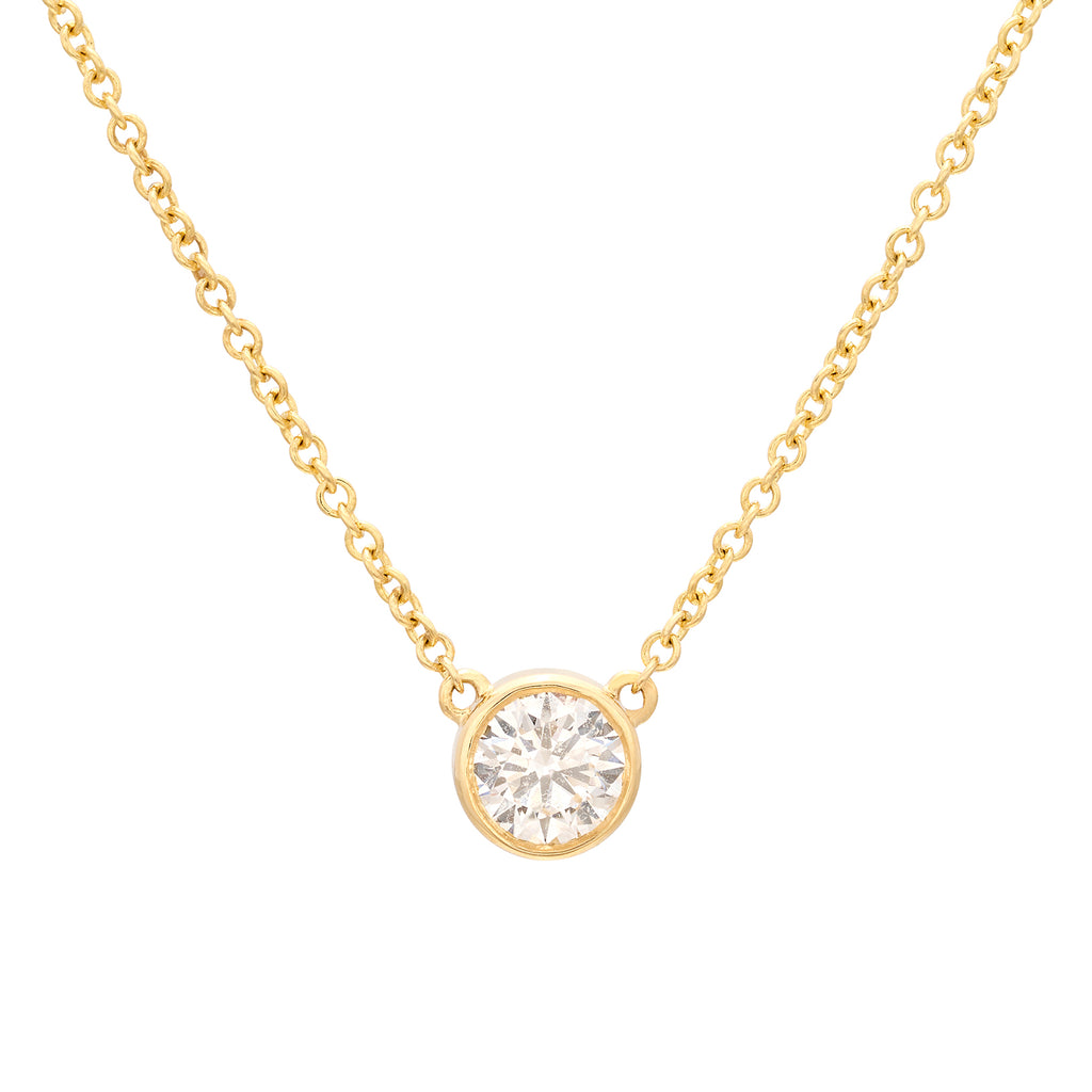 GIA E/VS2 Round Diamond & 18k Gold Necklace
