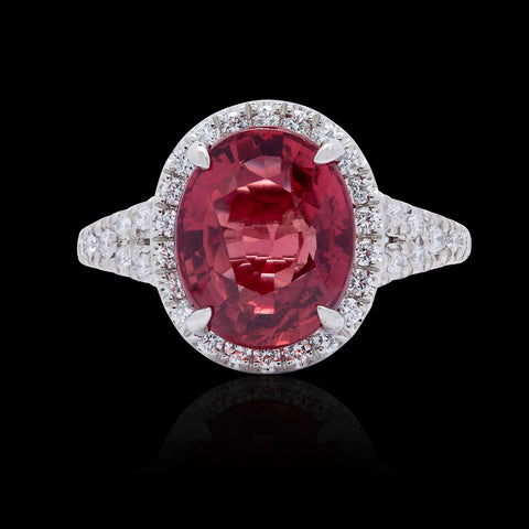 No Heat GIA 5.10-cts. Red-Orange Sapphire Diamond Ring