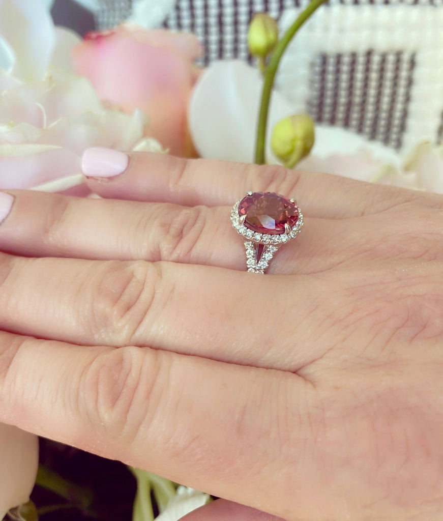 No Heat GIA 5.10-cts. Red-Orange Sapphire Diamond Ring