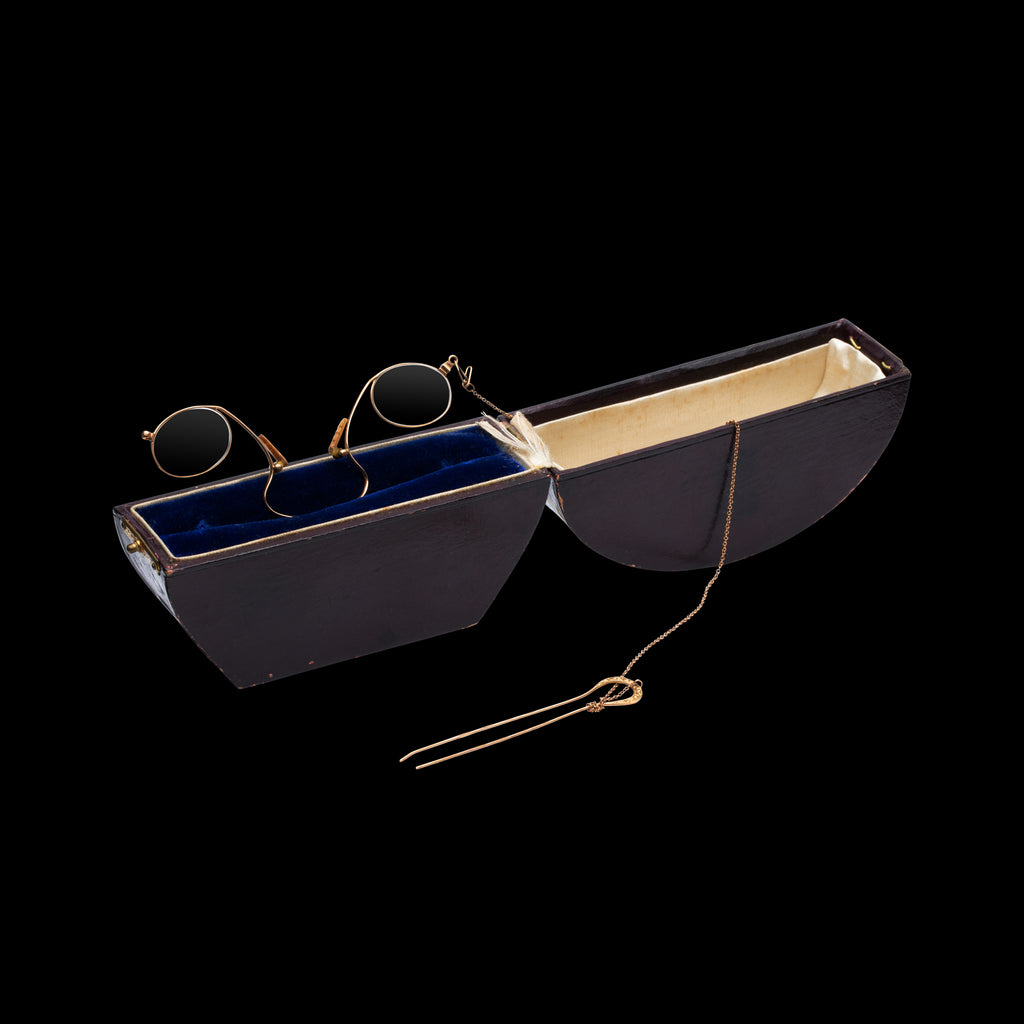 Antique Pince Nez Gold Reading Eyeglasses with Hair Pin