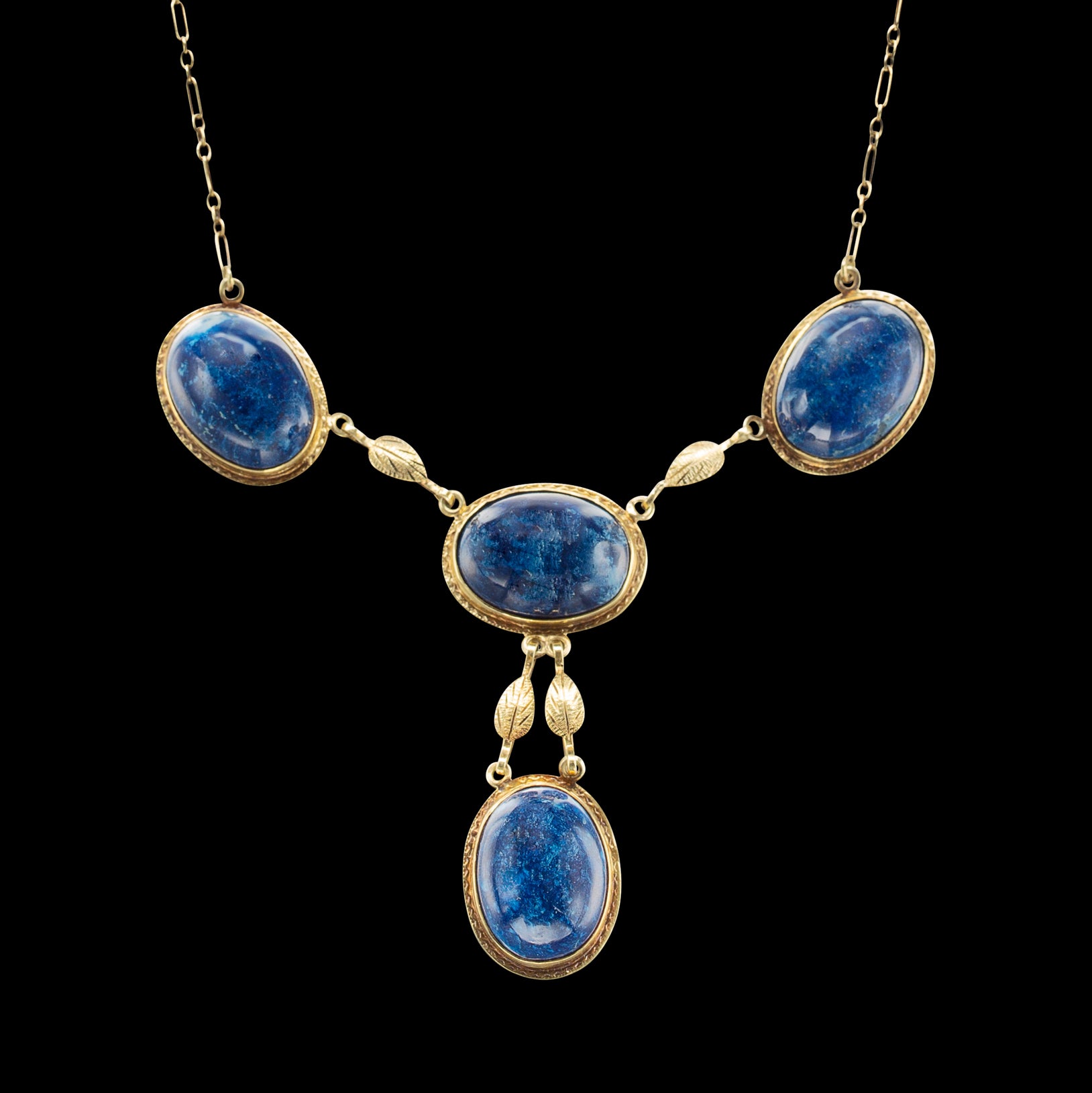 Antique Lapis Lazuli 14k Gold Necklace 66mint Fine Estate Jewelry