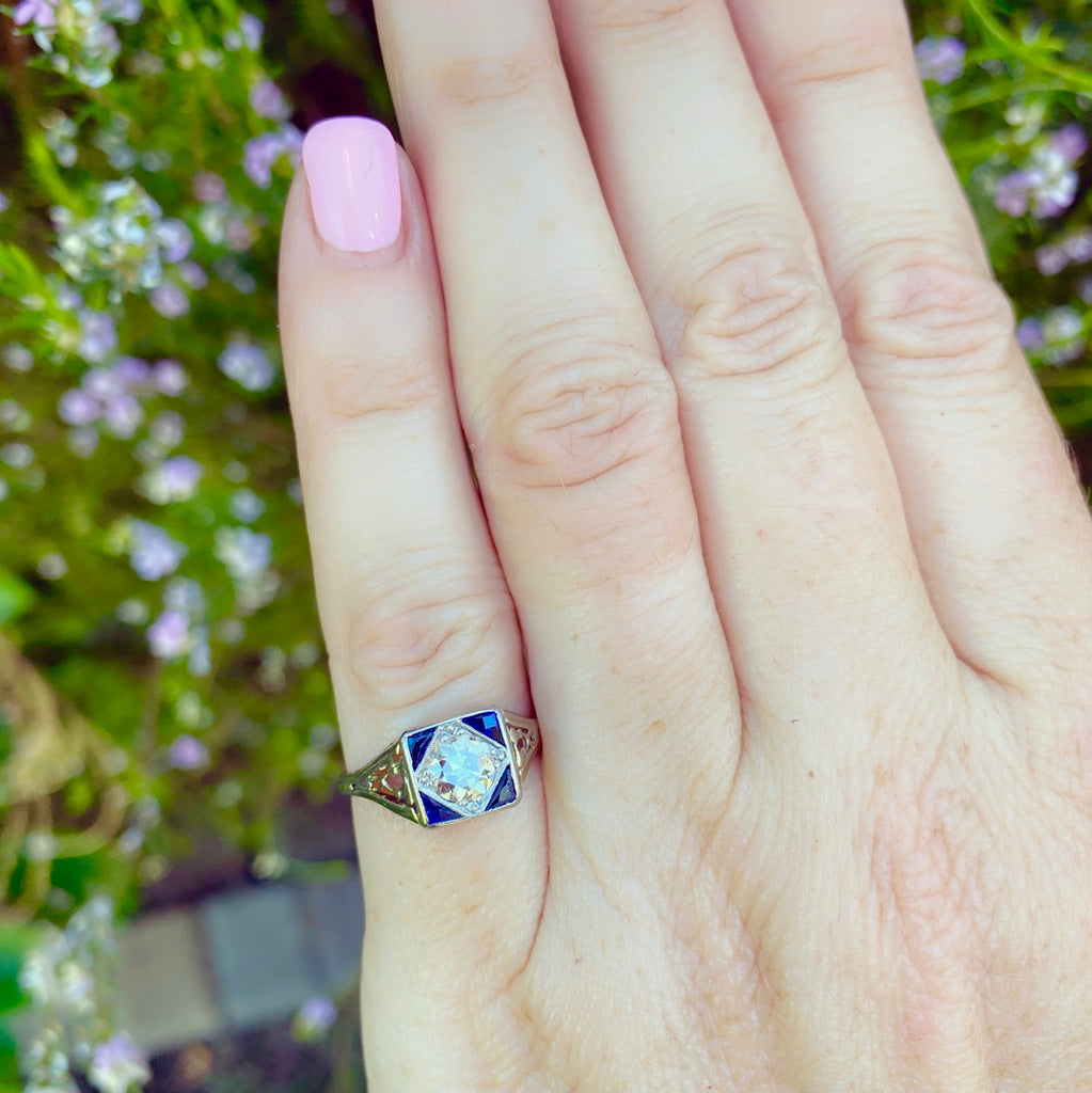 Vintage Diamond, Sapphire & Platinum Ring