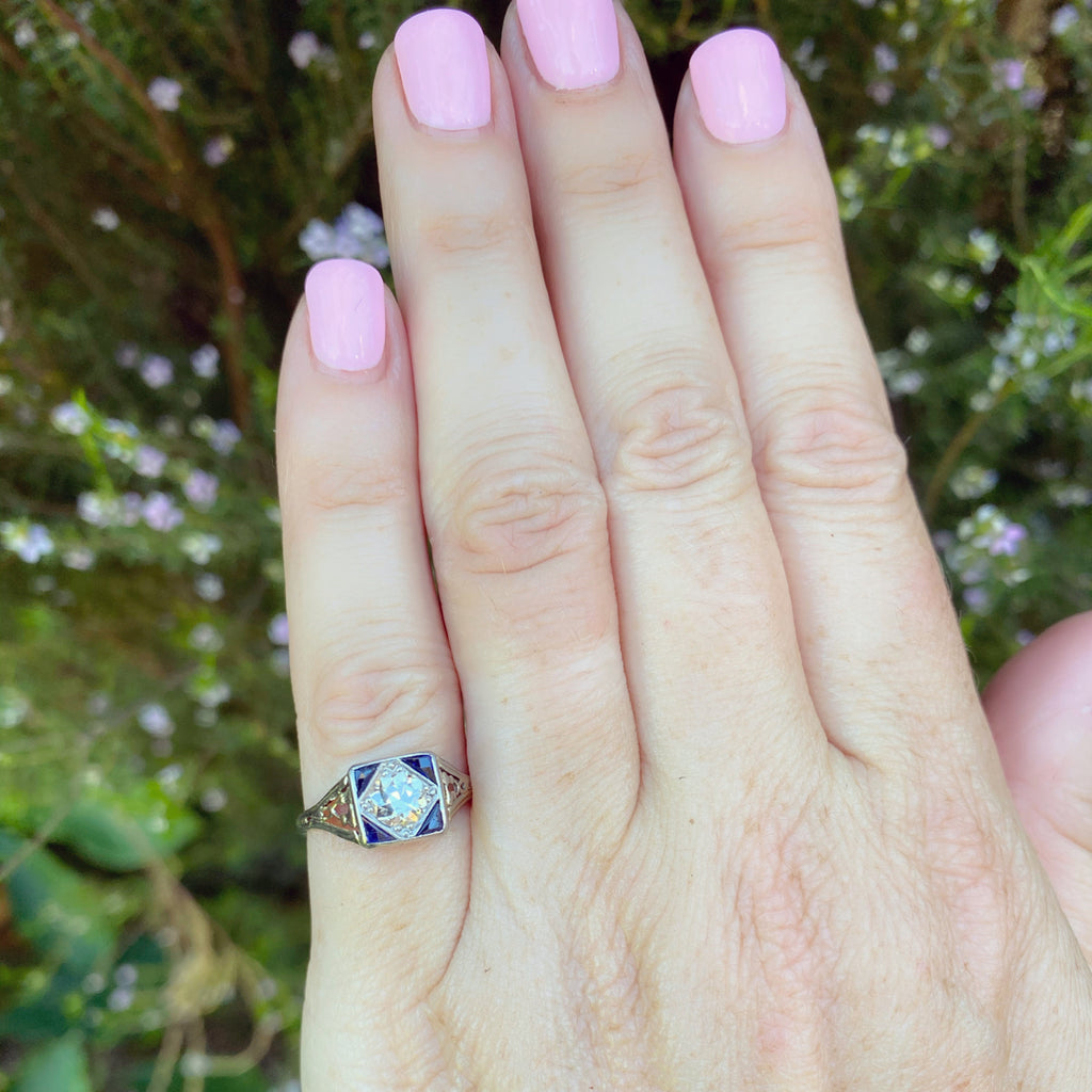 Vintage Diamond, Sapphire & Platinum Ring