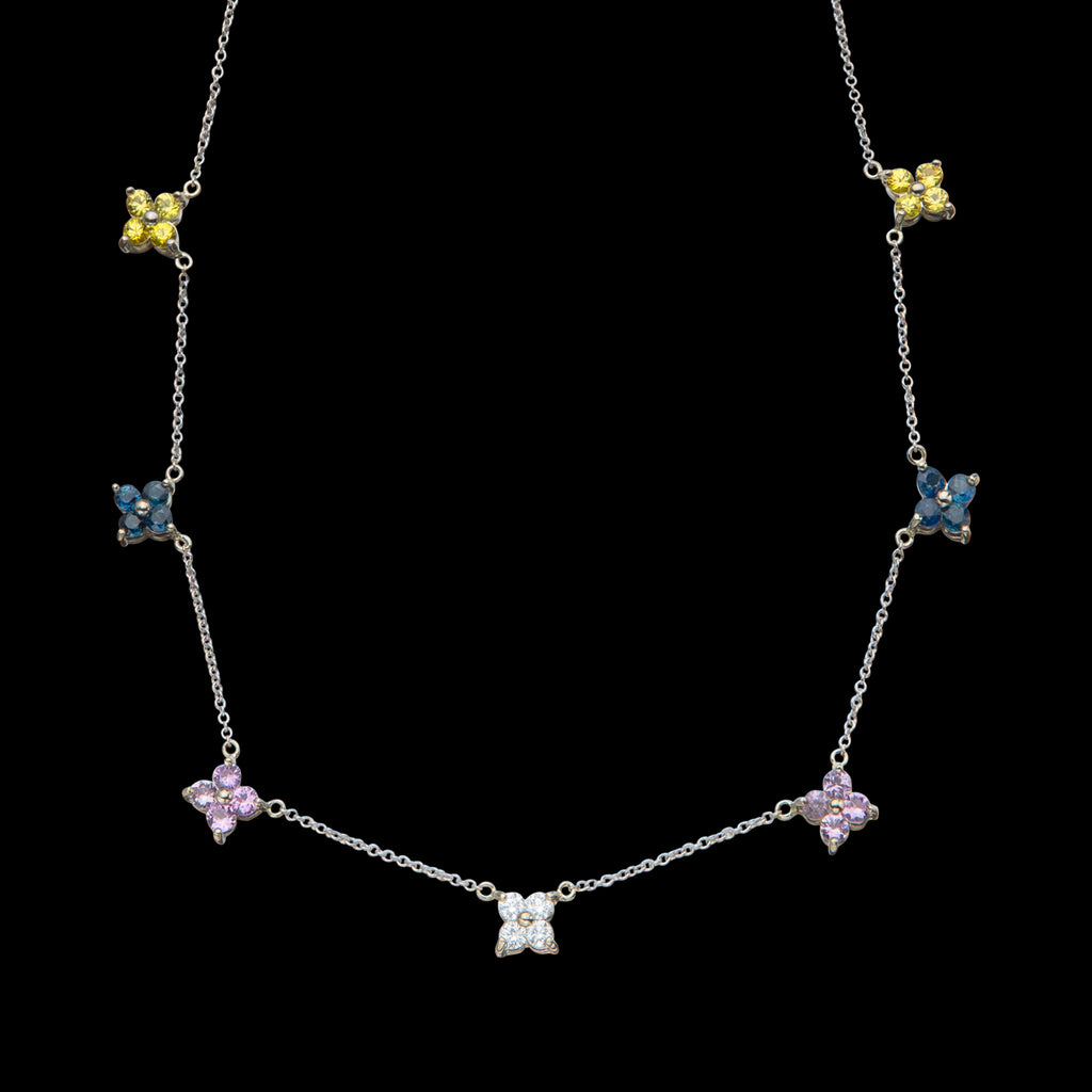 Beautiful 18kt Floral Diamond & Sapphire Necklace