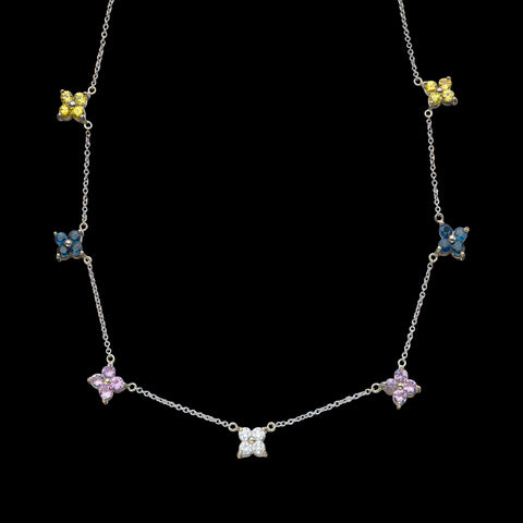 Beautiful 18kt Floral Diamond & Sapphire Necklace