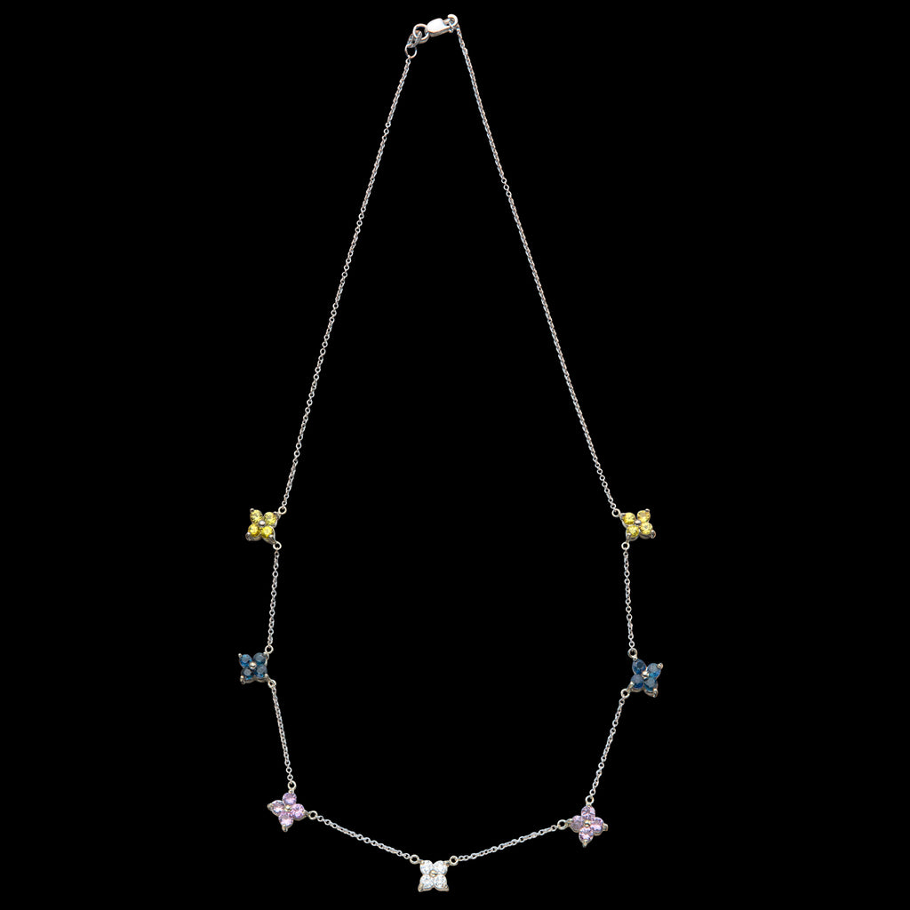 Beautiful 18kt Floral Diamond & Sapphire Necklace
