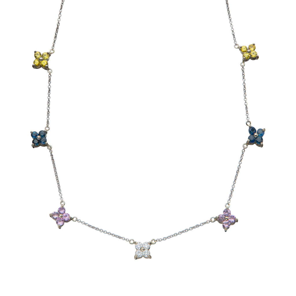 Beautiful 18kt Floral Diamond & Sapphire Necklace