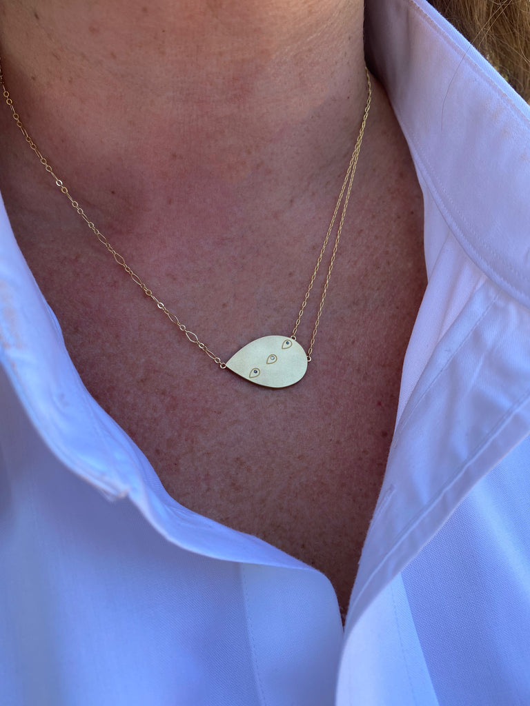 Custom 18kt White & Black Diamond Teardrop Pendant Necklace