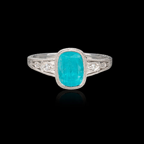 Platinum Deco Style GIA Paraiba Tourmaline Ring