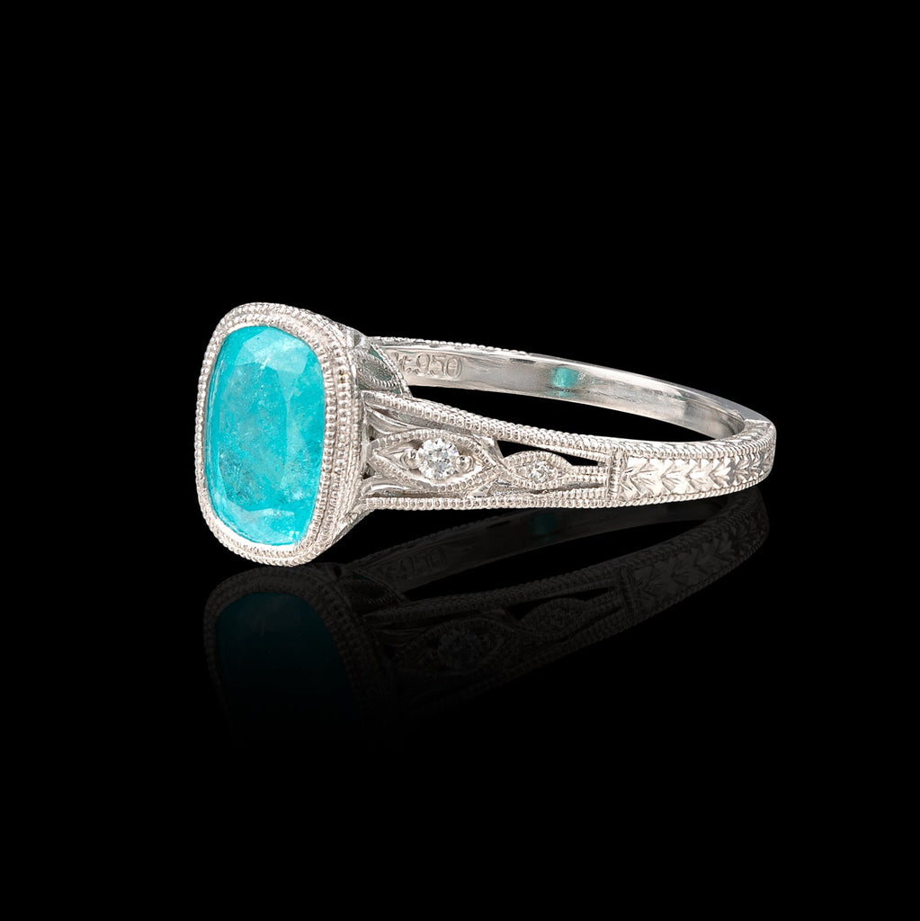 Platinum Deco Style GIA Paraiba Tourmaline Ring