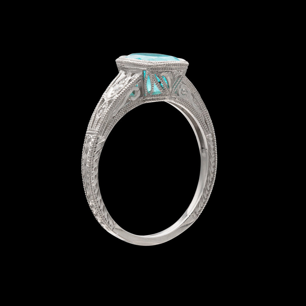 Platinum Deco Style GIA Paraiba Tourmaline Ring