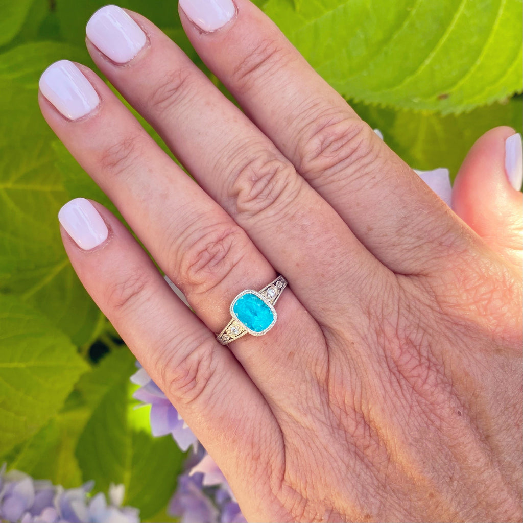 Platinum Deco Style GIA Paraiba Tourmaline Ring