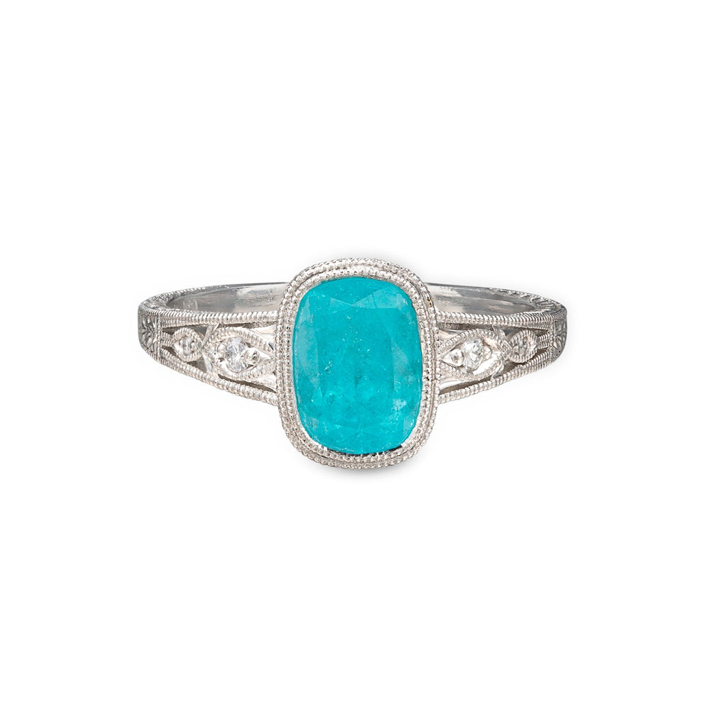 Platinum Deco Style GIA Paraiba Tourmaline Ring