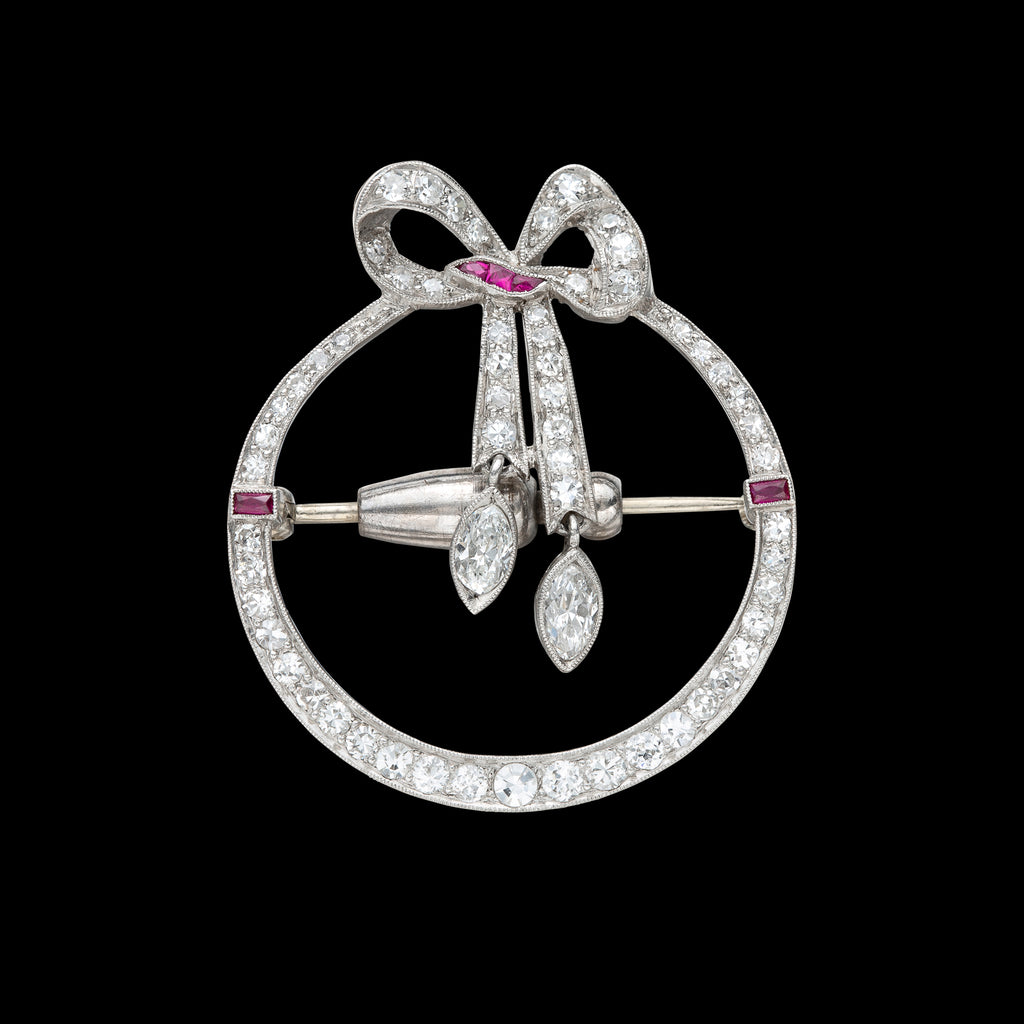 Antique Platinum Diamond & Ruby Pin, circa 1920's