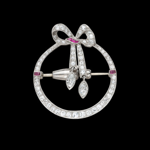 Antique Platinum Diamond & Ruby Pin, circa 1920's