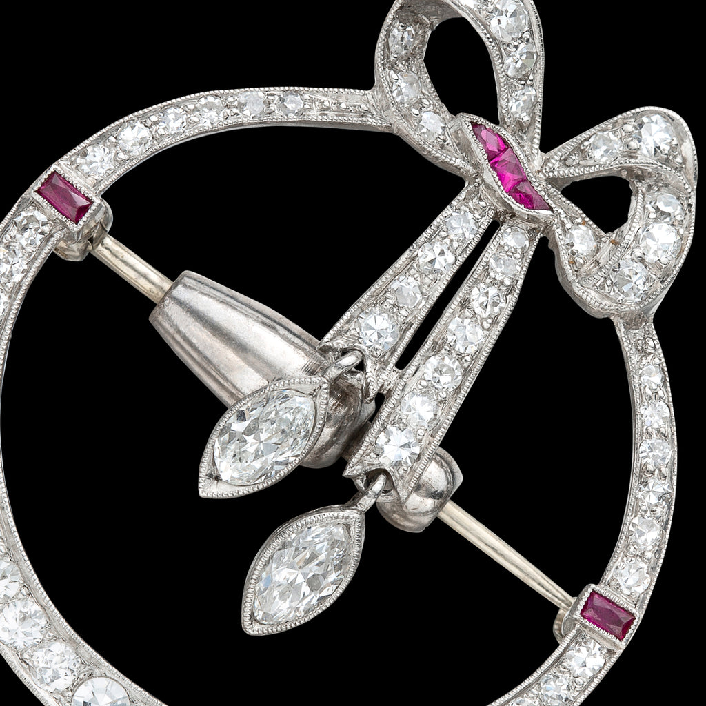 Antique Platinum Diamond & Ruby Pin, circa 1920's