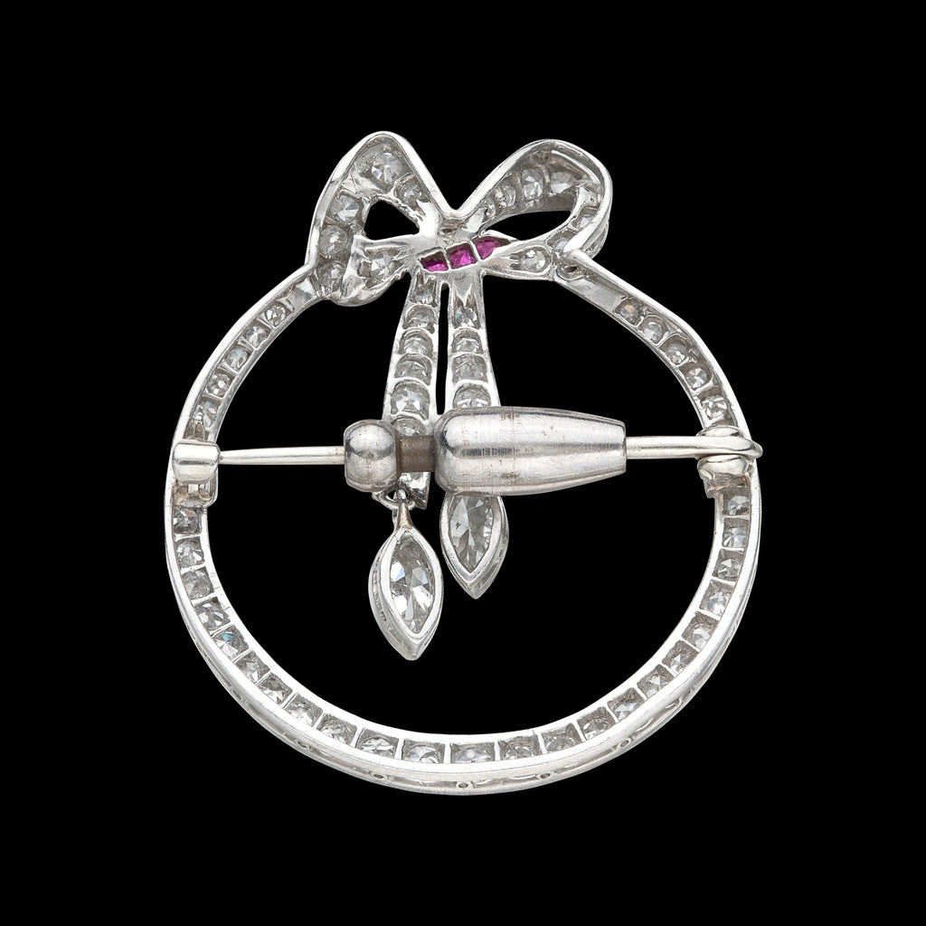 Antique Platinum Diamond & Ruby Pin, circa 1920's