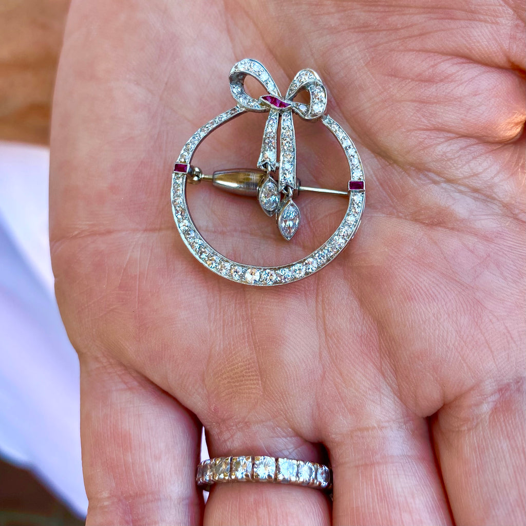 Antique Platinum Diamond & Ruby Pin, circa 1920's