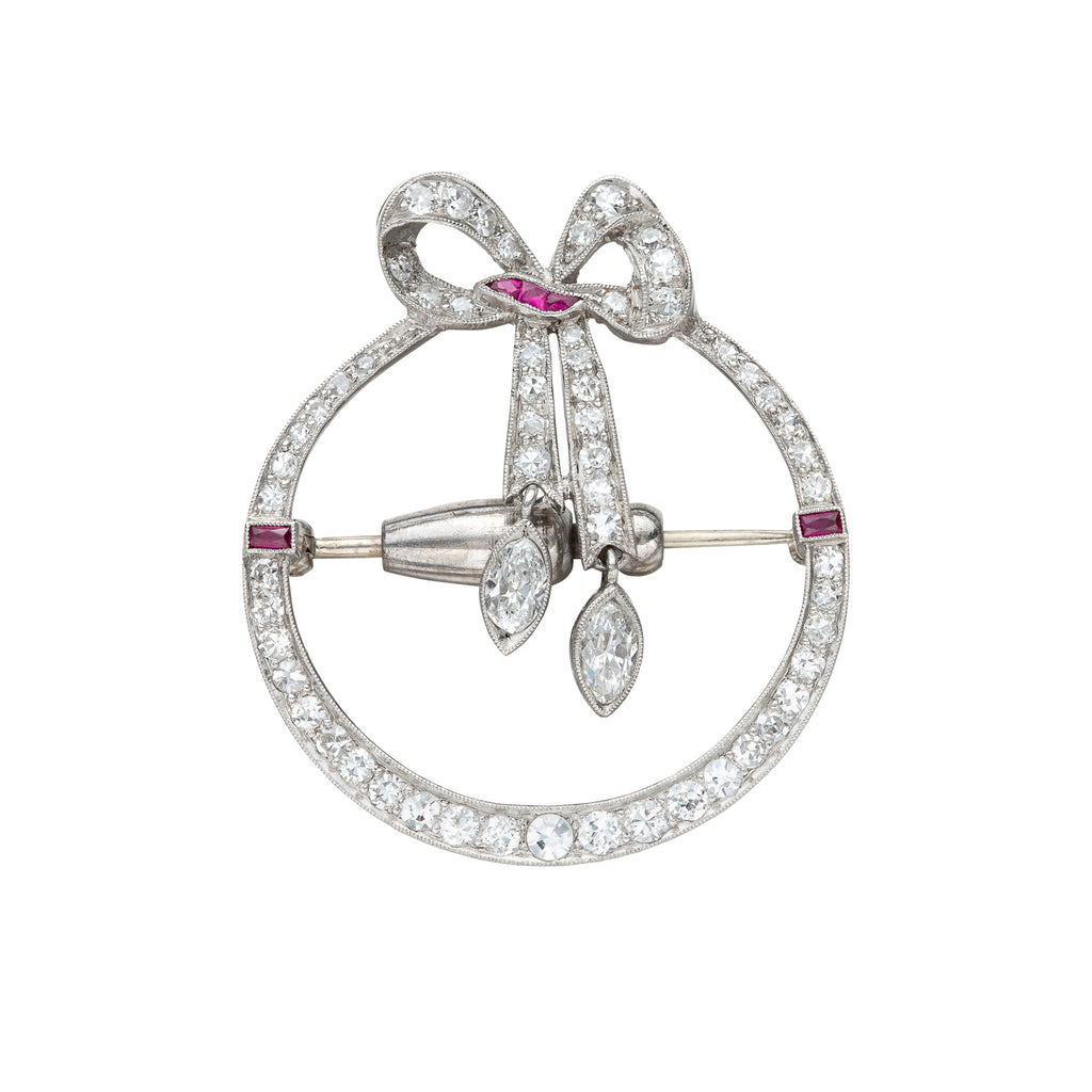 Antique Platinum Diamond & Ruby Pin, circa 1920's