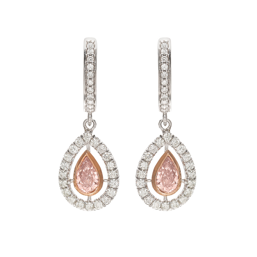 Extraordinary GIA Pink & White Diamond Drop Earrings