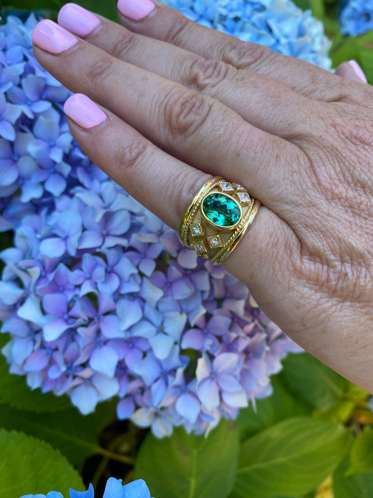 Tourmaline & Diamond 18k Gold Ring